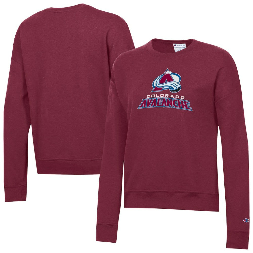 Colorado Avalanche Champion Women's Wordmark Lockup Powerblend Sweatshirt - Burgundy | NHL Clearance