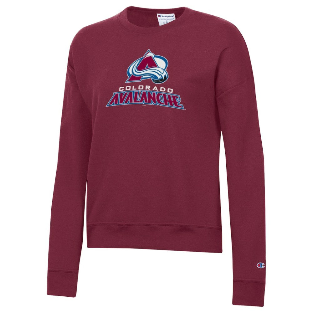 Colorado Avalanche Champion Women's Wordmark Lockup Powerblend Sweatshirt - Burgundy | NHL Clearance