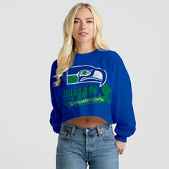 Seattle Seahawks Spirit Jersey Women's Super Bowl LX Champions Retro Cropped Long Sleeve T-Shirt - Royal - NFL