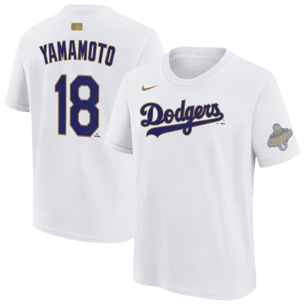 Yoshinobu Yamamoto Los Angeles Dodgers Nike Youth 2026 Gold Collection Name & Number T-Shirt Sale
