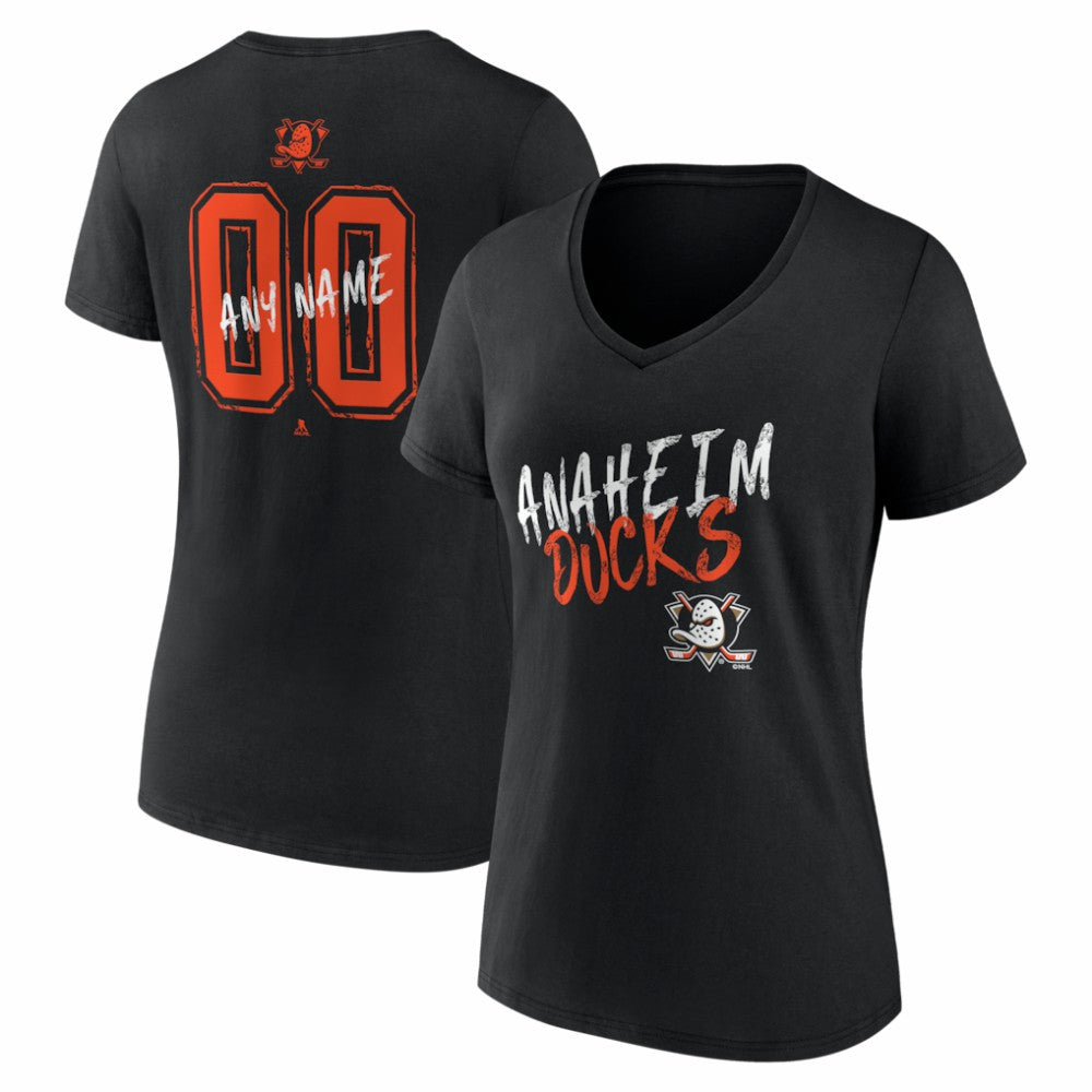 Anaheim Ducks Women's Hustle Personalized Name & Number V-Neck T-Shirt - Black | NHL online