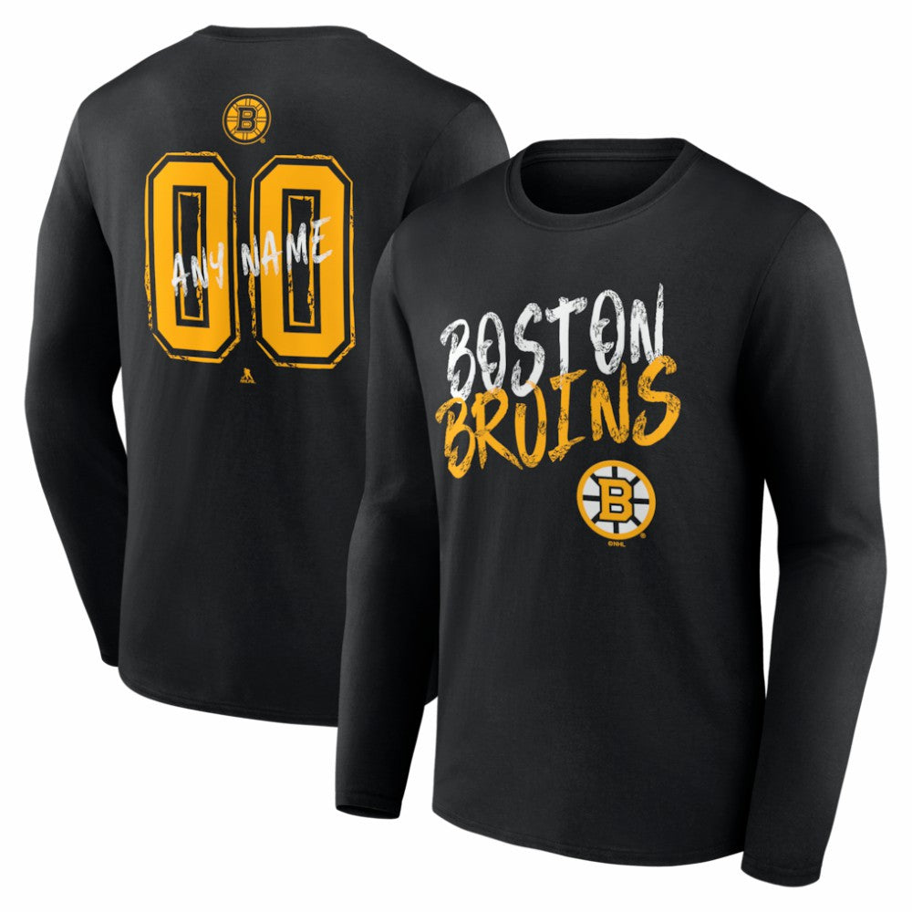 Boston Bruins Hustle Personalized Name & Number Long Sleeve T-Shirt - Black | NHL Lifestyle