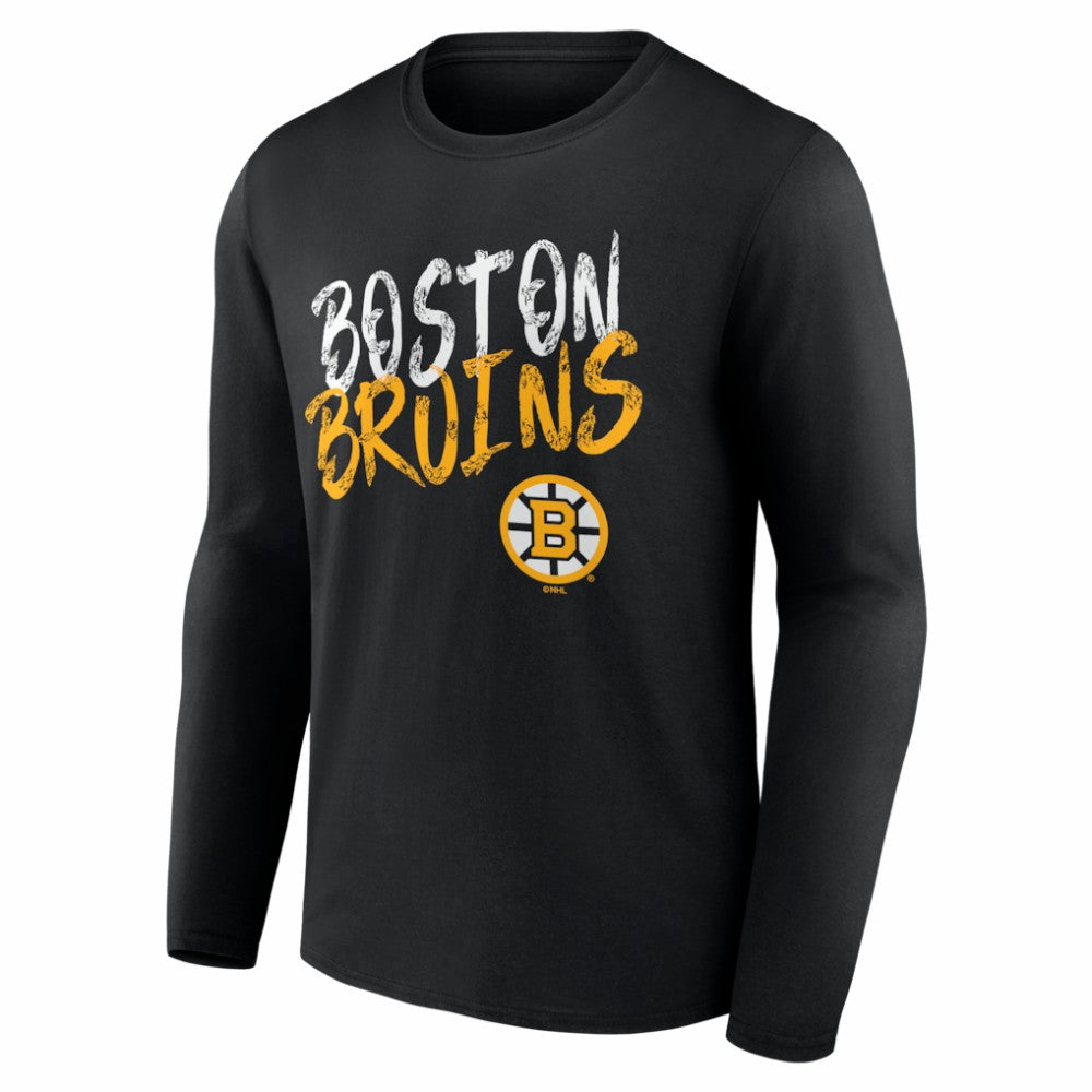 Boston Bruins Hustle Personalized Name & Number Long Sleeve T-Shirt - Black | NHL Lifestyle