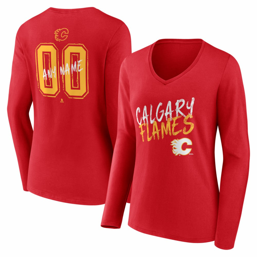 Calgary Flames Women's Hustle Personalized Name & Number Long Sleeve V-Neck T-Shirt - Red | NHL on sale