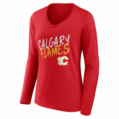 Calgary Flames Women's Hustle Personalized Name & Number Long Sleeve V-Neck T-Shirt - Red | NHL on sale