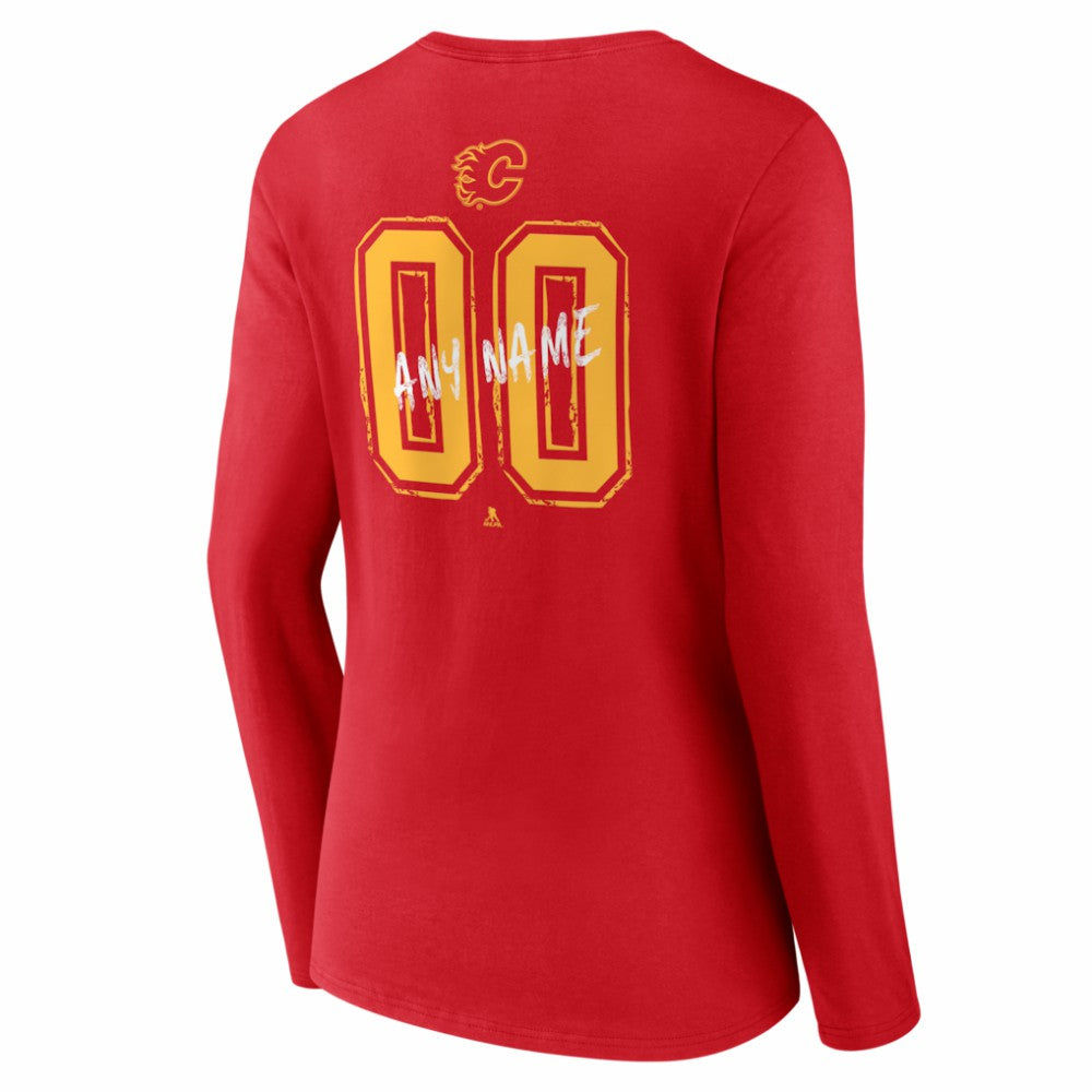 Calgary Flames Women's Hustle Personalized Name & Number Long Sleeve V-Neck T-Shirt - Red | NHL on sale