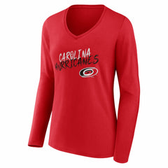 Carolina Hurricanes Women's Hustle Personalized Name & Number Long Sleeve V-Neck T-Shirt - Red | NHL Clearance