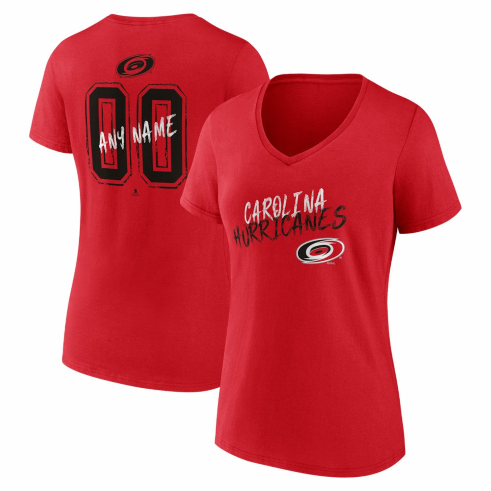 Carolina Hurricanes Women's Hustle Personalized Name & Number V-Neck T-Shirt - Red | NHL Clearance