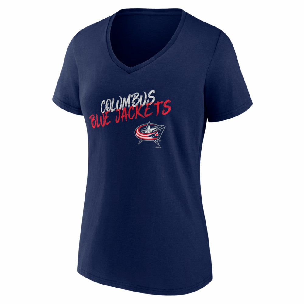 Columbus Blue Jackets Women's Hustle Personalized Name & Number V-Neck T-Shirt - Navy | NHL Clearance