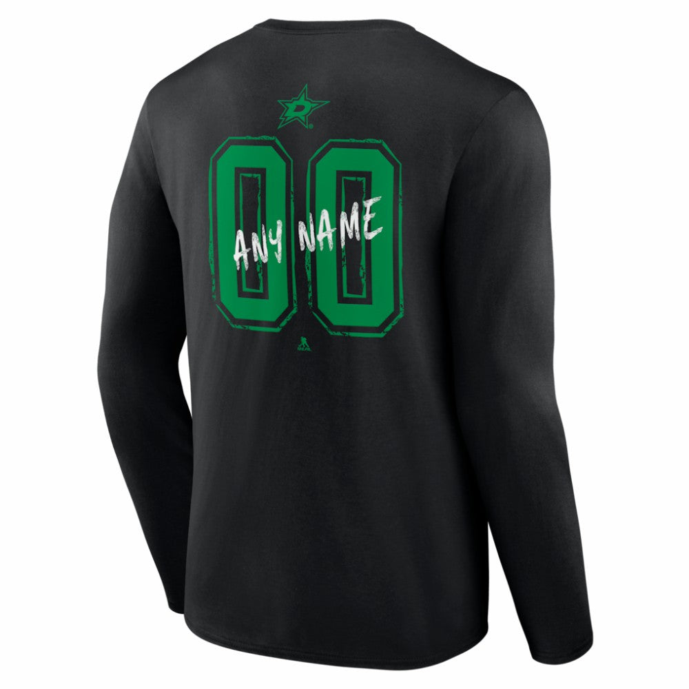 Dallas Stars Hustle Personalized Name & Number Long Sleeve T-Shirt - Black | NHL Clearance