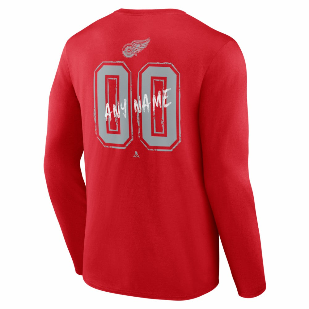 Detroit Red Wings Hustle Personalized Name & Number Long Sleeve T-Shirt - Red | NHL Clearance
