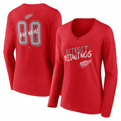 Detroit Red Wings Women's Hustle Personalized Name & Number Long Sleeve V-Neck T-Shirt - Red | NHL online