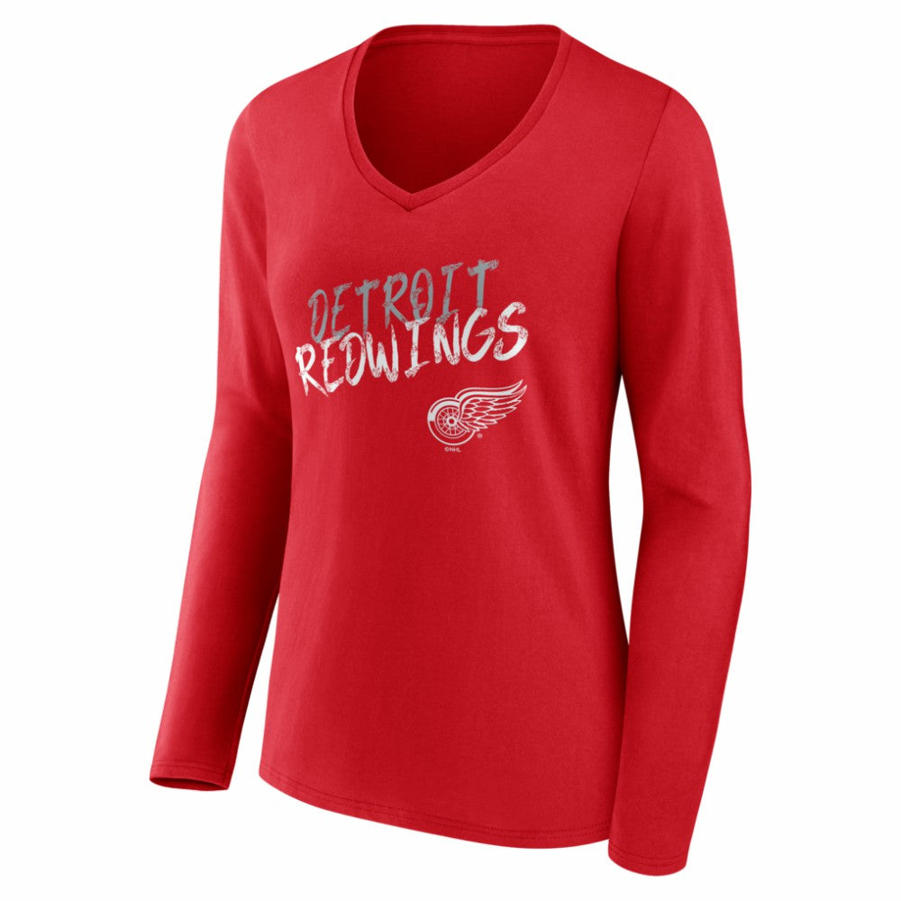 Detroit Red Wings Women's Hustle Personalized Name & Number Long Sleeve V-Neck T-Shirt - Red | NHL online