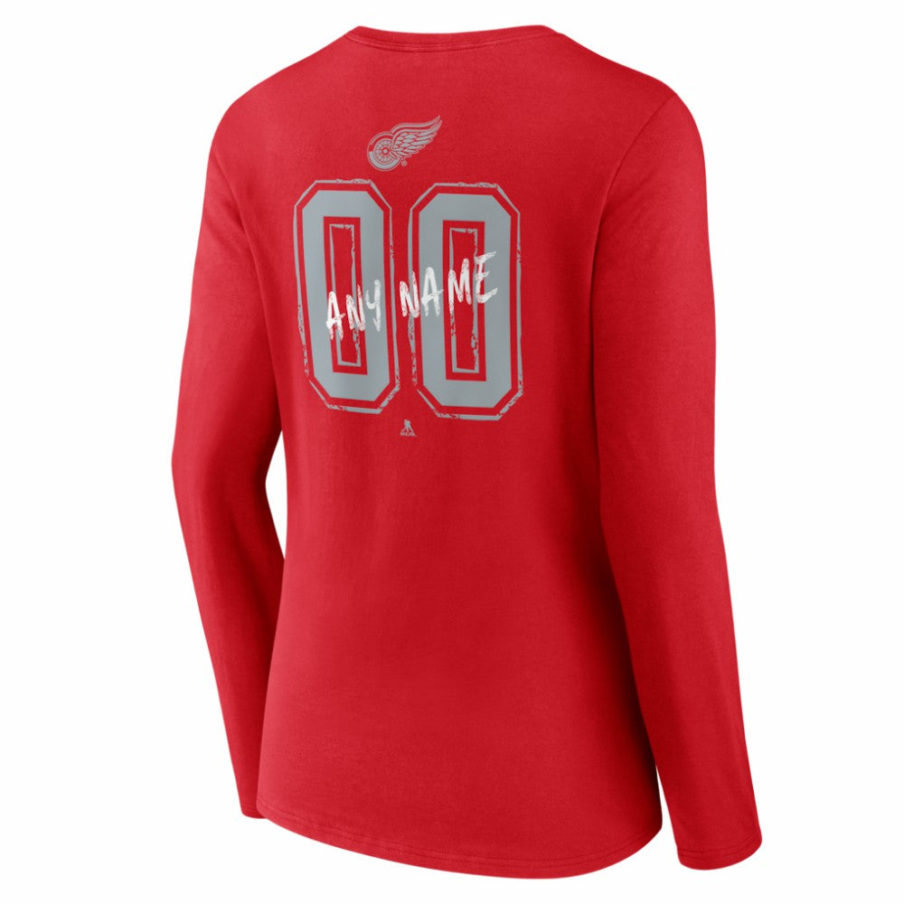 Detroit Red Wings Women's Hustle Personalized Name & Number Long Sleeve V-Neck T-Shirt - Red | NHL online