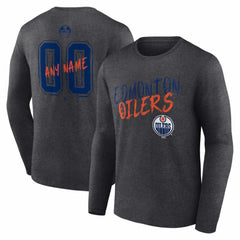 Edmonton Oilers Hustle Personalized Name & Number Long Sleeve T-Shirt - Charcoal | NHL online