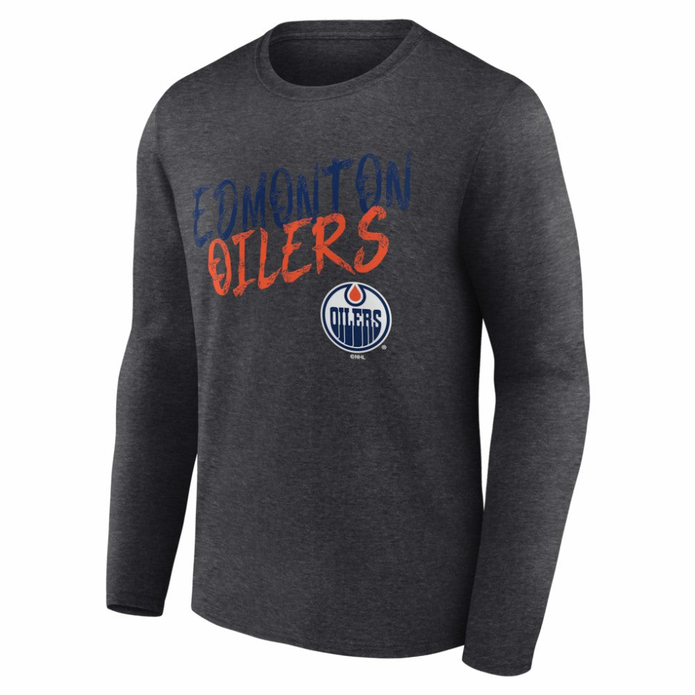 Edmonton Oilers Hustle Personalized Name & Number Long Sleeve T-Shirt - Charcoal | NHL online