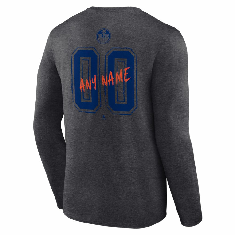 Edmonton Oilers Hustle Personalized Name & Number Long Sleeve T-Shirt - Charcoal | NHL online