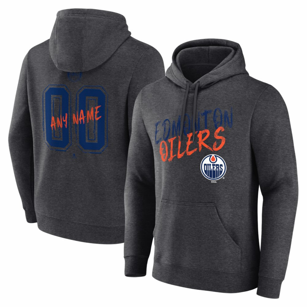 Edmonton Oilers Hustle Personalized Name & Number Hoodie - Charcoal | NHL Lifestyle