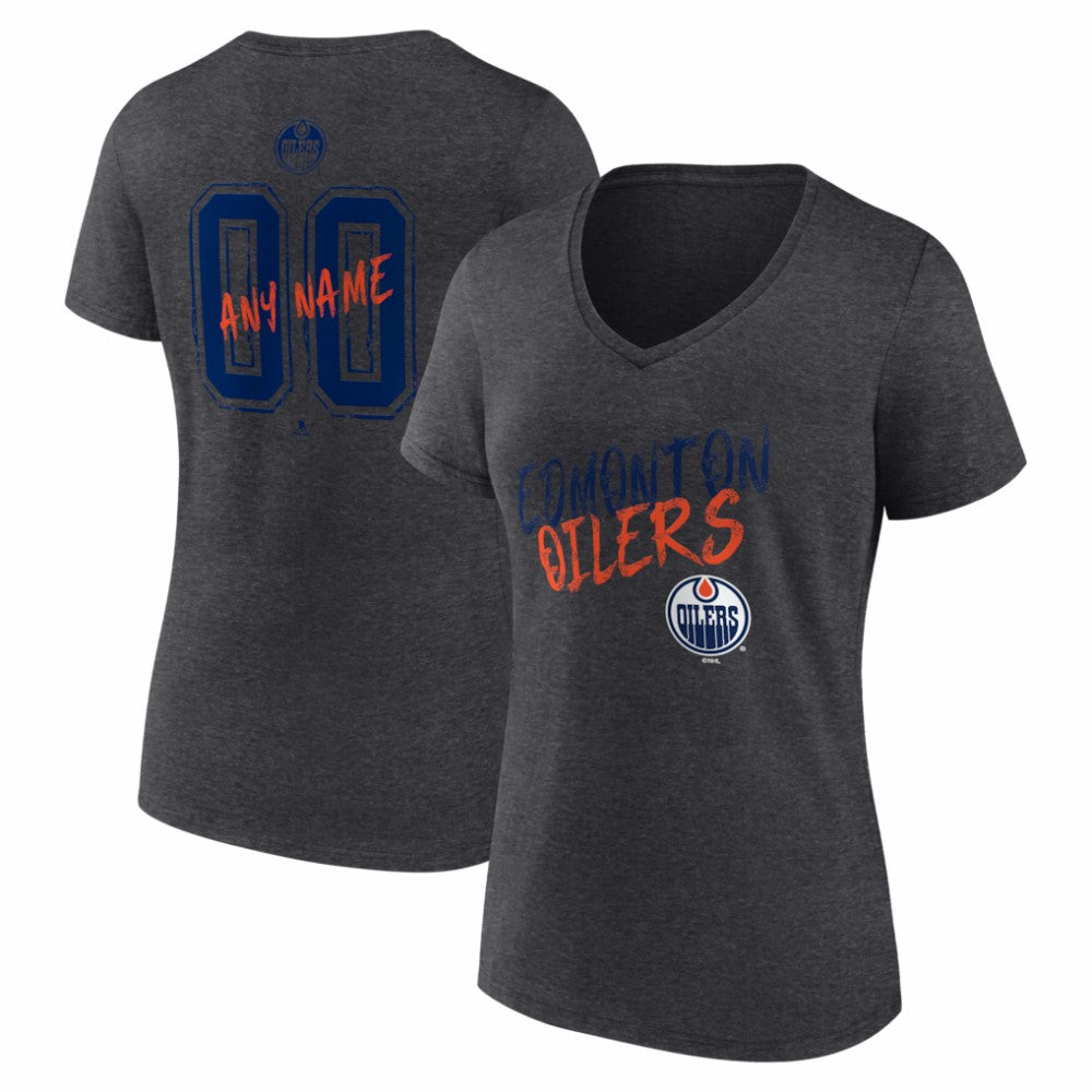 Edmonton Oilers Women's Hustle Personalized Name & Number V-Neck T-Shirt - Charcoal | NHL discount