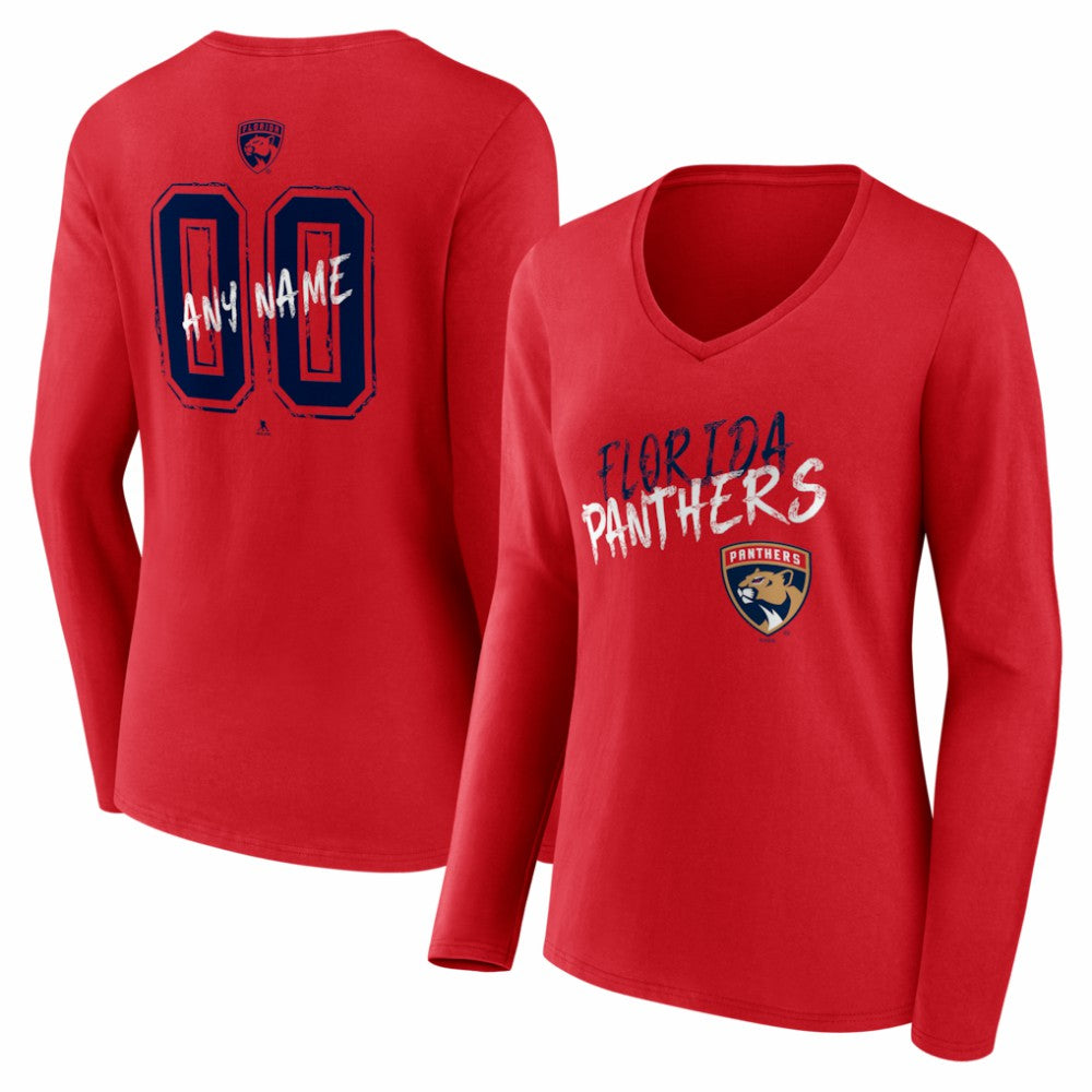 Florida Panthers Women's Hustle Personalized Name & Number Long Sleeve V-Neck T-Shirt - Red | NHL Clearance