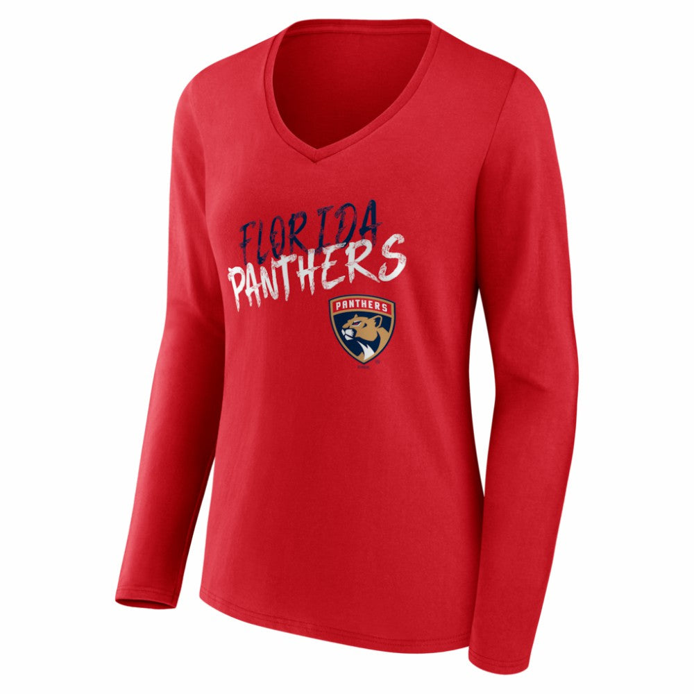 Florida Panthers Women's Hustle Personalized Name & Number Long Sleeve V-Neck T-Shirt - Red | NHL Clearance