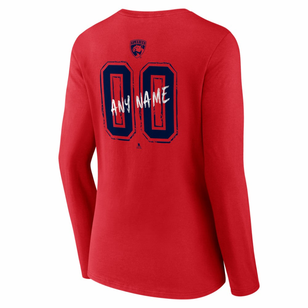 Florida Panthers Women's Hustle Personalized Name & Number Long Sleeve V-Neck T-Shirt - Red | NHL Clearance