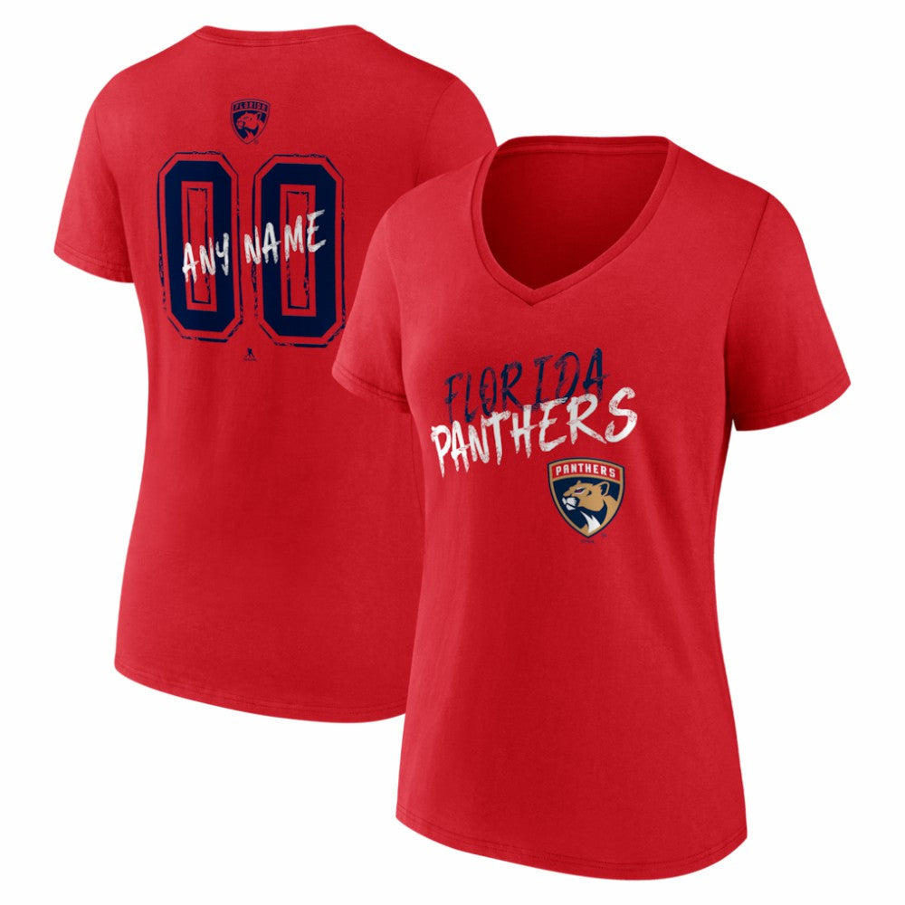 Florida Panthers Women's Hustle Personalized Name & Number V-Neck T-Shirt - Red | NHL Lifestyle