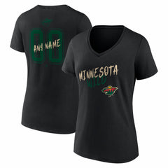 Minnesota Wild Women's Hustle Personalized Name & Number V-Neck T-Shirt - Black | NHL Lifestyle