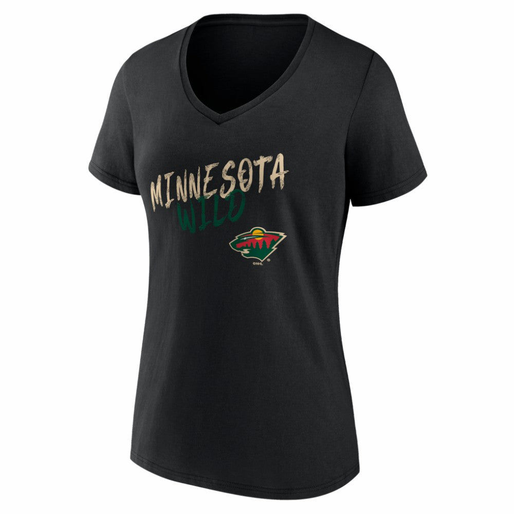 Minnesota Wild Women's Hustle Personalized Name & Number V-Neck T-Shirt - Black | NHL Lifestyle