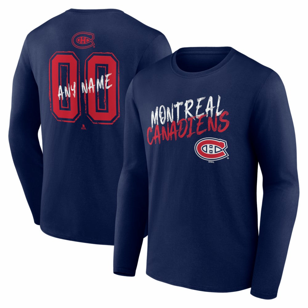 Montreal Canadiens Hustle Personalized Name & Number Long Sleeve T-Shirt - Navy | NHL Lifestyle