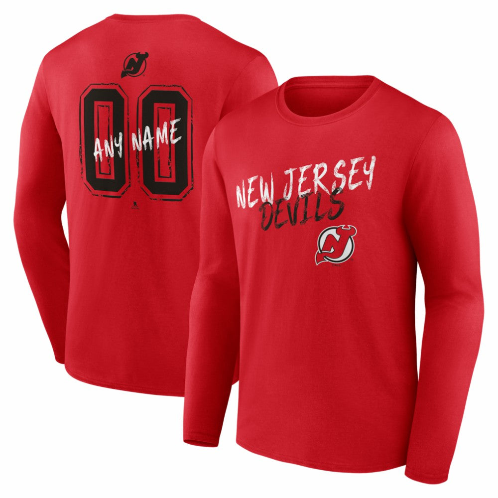 New Jersey Devils Hustle Personalized Name & Number Long Sleeve T-Shirt - Red | NHL Clearance