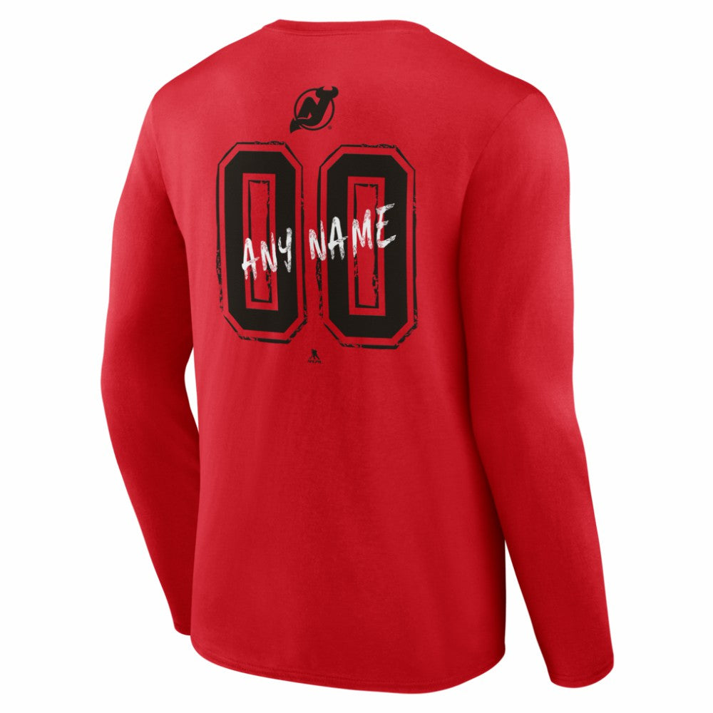 New Jersey Devils Hustle Personalized Name & Number Long Sleeve T-Shirt - Red | NHL Clearance