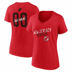 New Jersey Devils Women's Hustle Personalized Name & Number V-Neck T-Shirt - Red | NHL Lifestyle