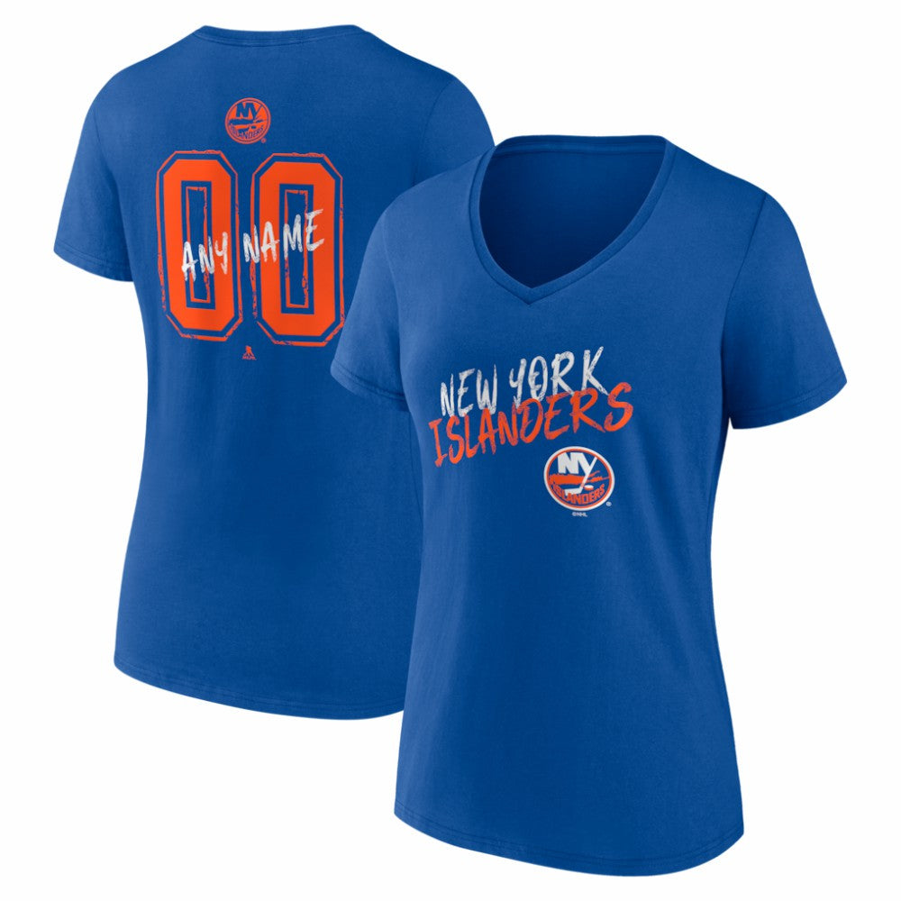 New York Islanders Women's Hustle Personalized Name & Number V-Neck T-Shirt - Royal | NHL Lifestyle