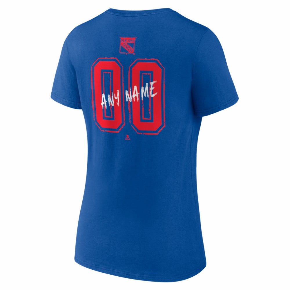 New York Rangers Women's Hustle Personalized Name & Number V-Neck T-Shirt - Blue | NHL Clearance