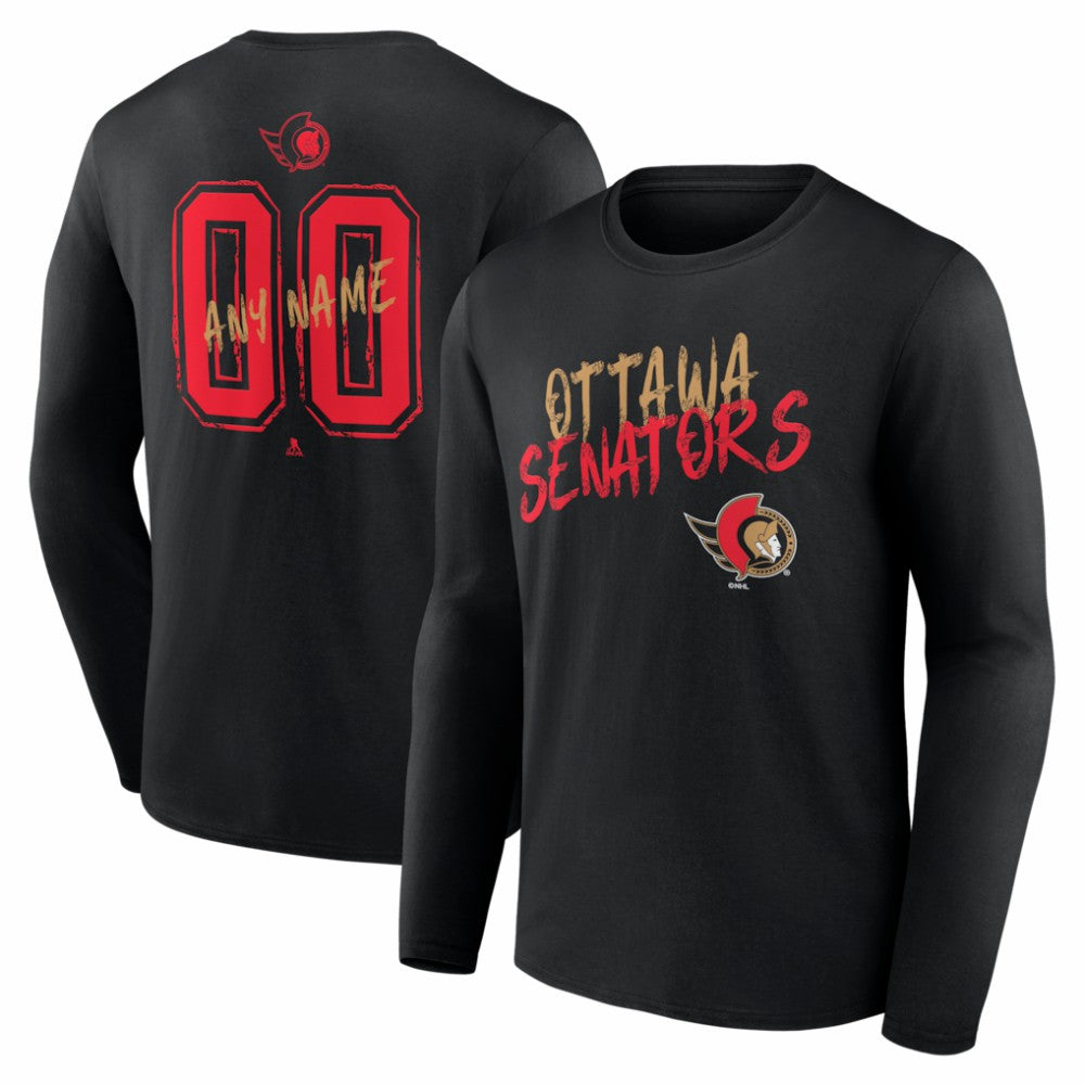 Ottawa Senators Hustle Personalized Name & Number Long Sleeve T-Shirt - Black | NHL Lifestyle
