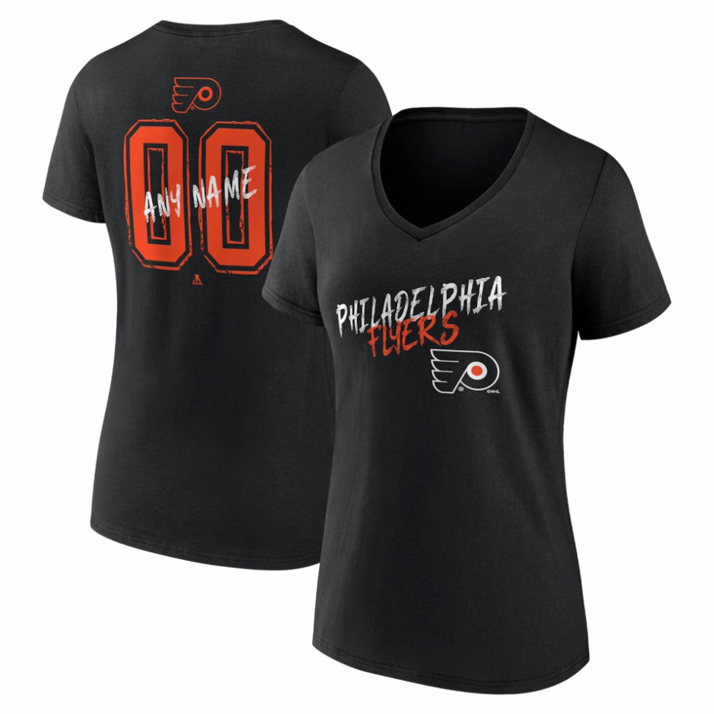 Philadelphia Flyers Women's Hustle Personalized Name & Number V-Neck T-Shirt - Black | NHL Clearance
