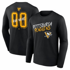 Pittsburgh Penguins Hustle Personalized Name & Number Long Sleeve T-Shirt - Black | NHL Clearance