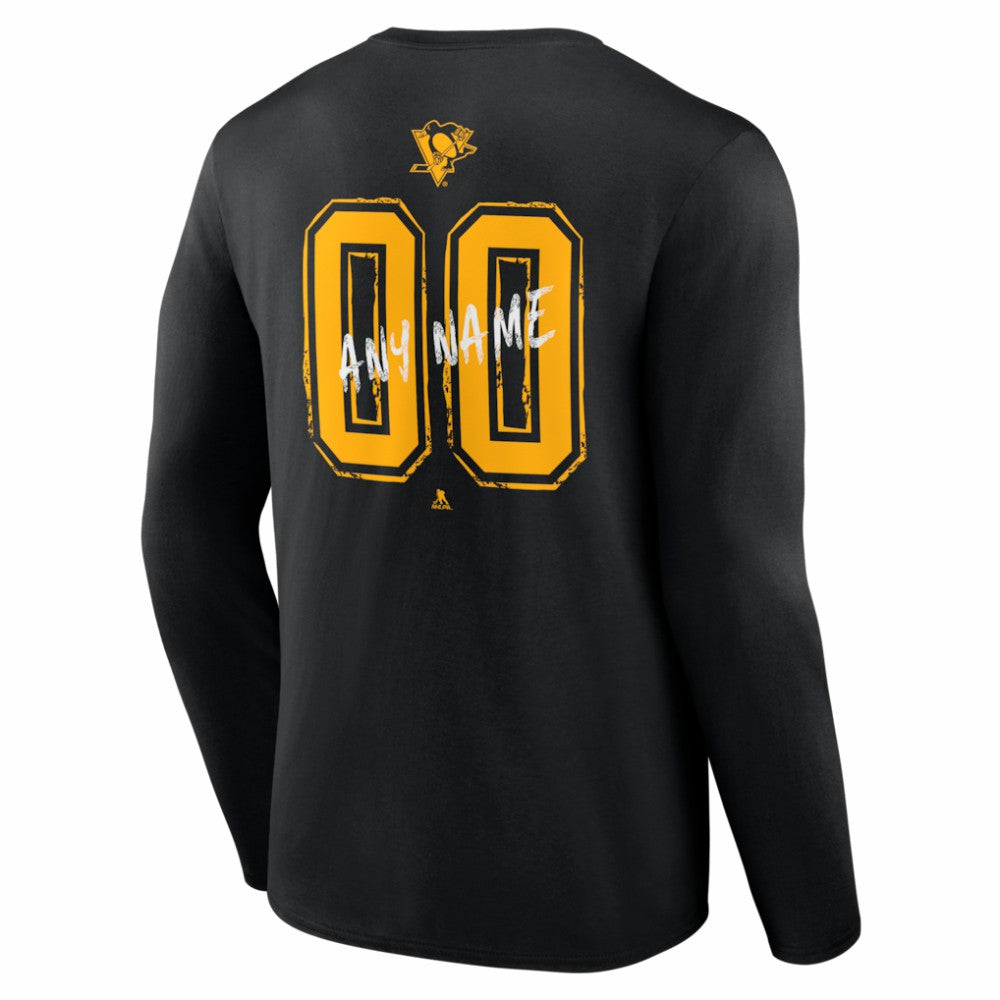 Pittsburgh Penguins Hustle Personalized Name & Number Long Sleeve T-Shirt - Black | NHL Clearance