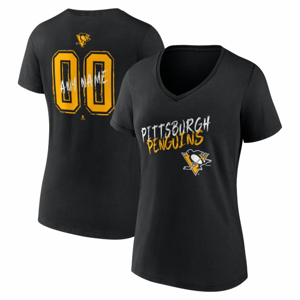 Pittsburgh Penguins Women's Hustle Personalized Name & Number V-Neck T-Shirt - Black | NHL online