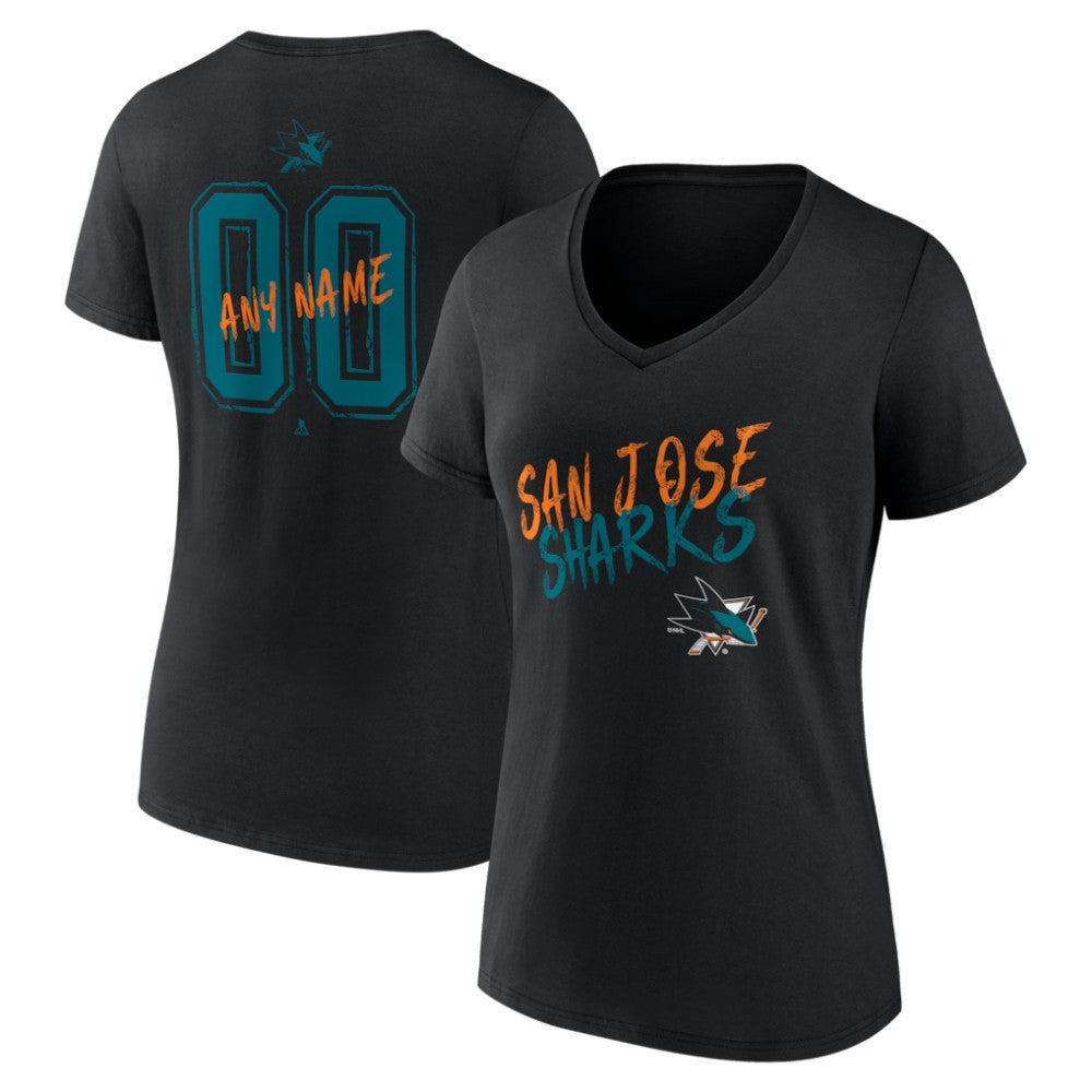 San Jose Sharks Women's Hustle Personalized Name & Number V-Neck T-Shirt - Black | NHL on sale