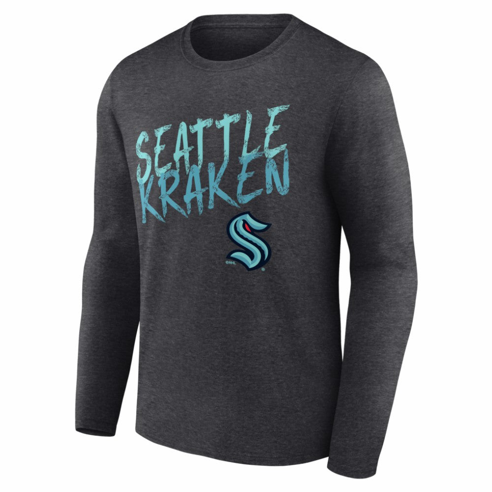 Seattle Kraken Hustle Personalized Name & Number Long Sleeve T-Shirt - Charcoal | NHL Lifestyle
