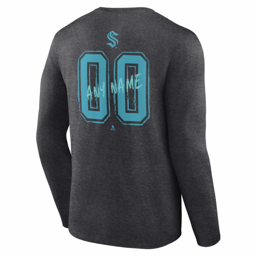 Seattle Kraken Hustle Personalized Name & Number Long Sleeve T-Shirt - Charcoal | NHL Lifestyle