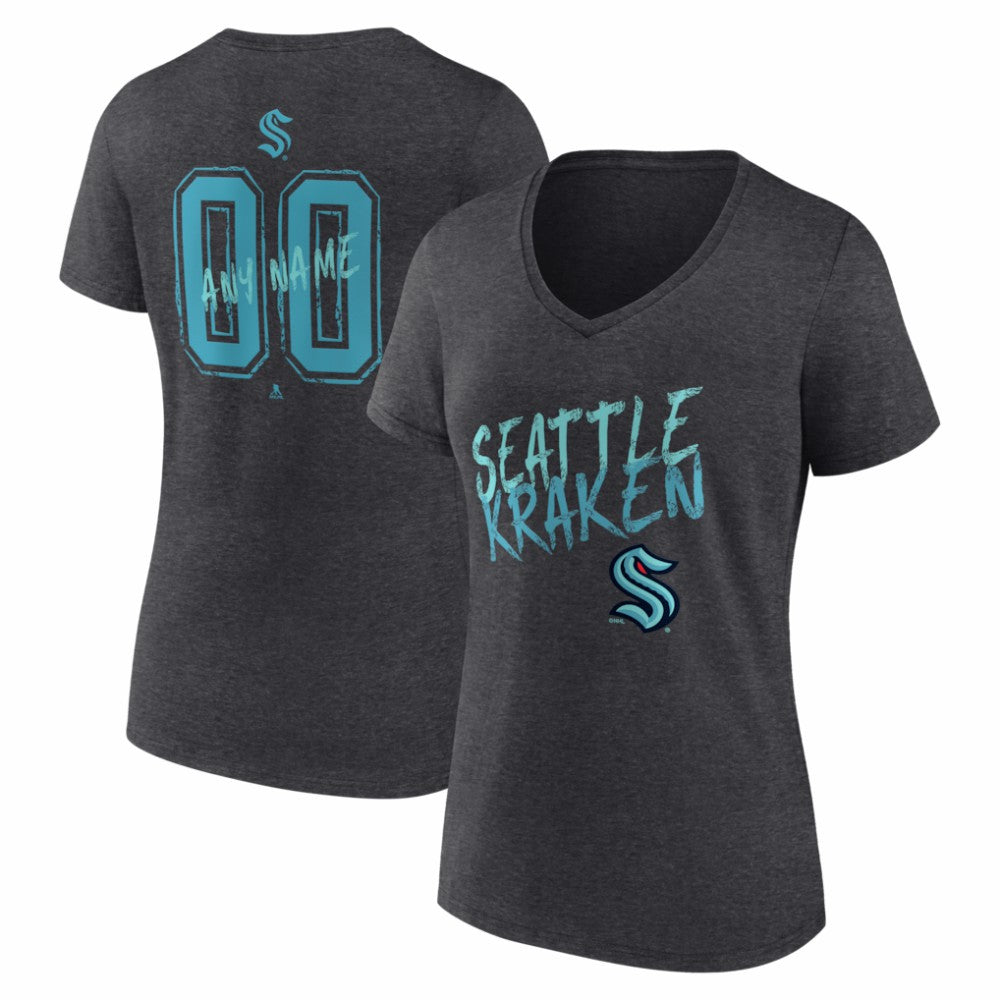 Seattle Kraken Women's Hustle Personalized Name & Number V-Neck T-Shirt - Charcoal | NHL near me
