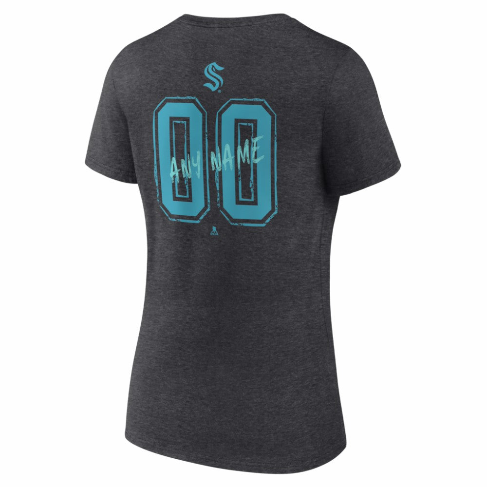 Seattle Kraken Women's Hustle Personalized Name & Number V-Neck T-Shirt - Charcoal | NHL near me