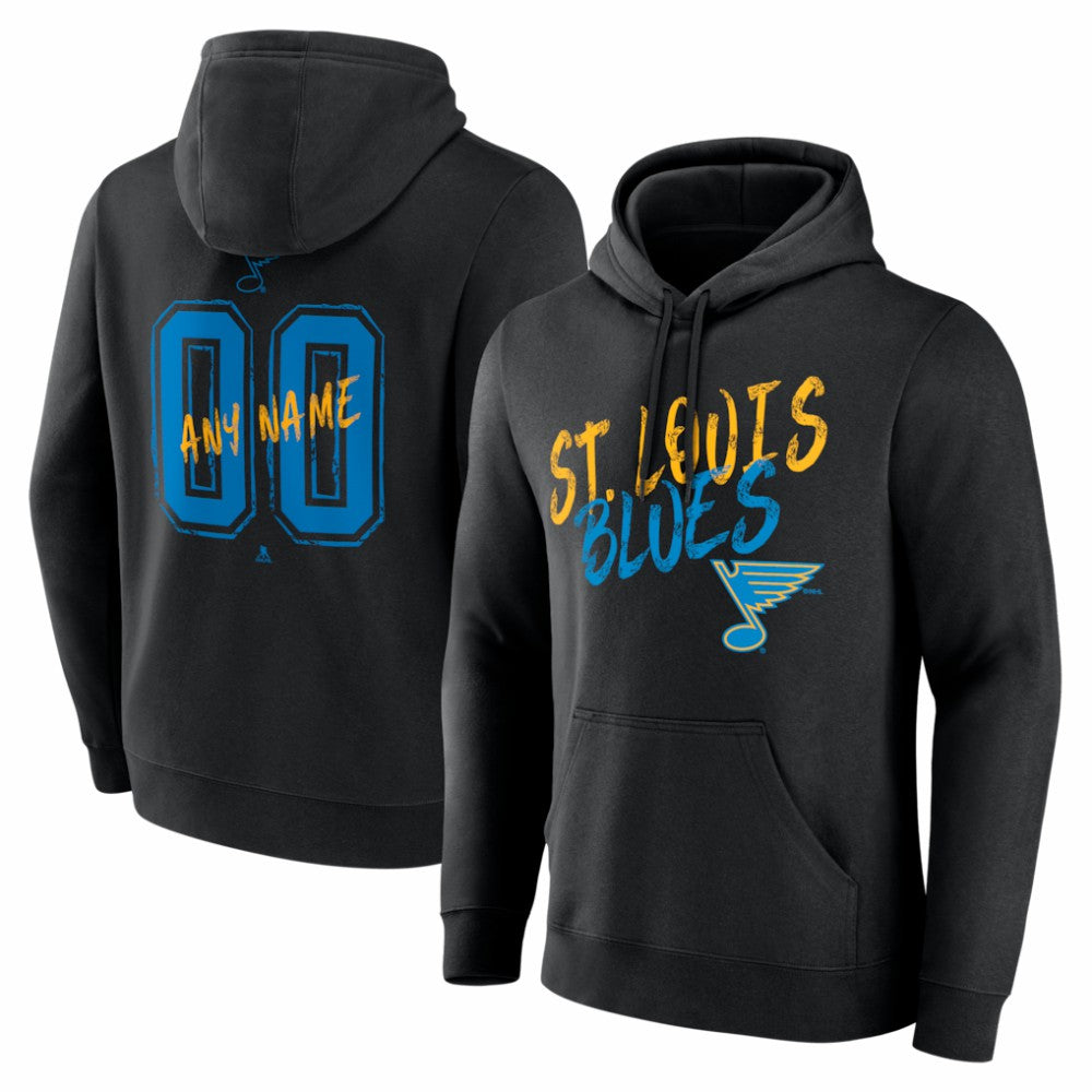 St. Louis Blues Big & Tall Hustle Personalized Name & Number Hoodie - Black | NHL Clearance