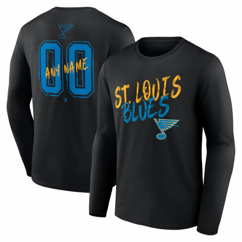 St. Louis Blues Hustle Personalized Name & Number Long Sleeve T-Shirt - Black | NHL discount
