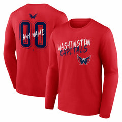 Washington Capitals Hustle Personalized Name & Number Long Sleeve T-Shirt - Red | NHL Lifestyle