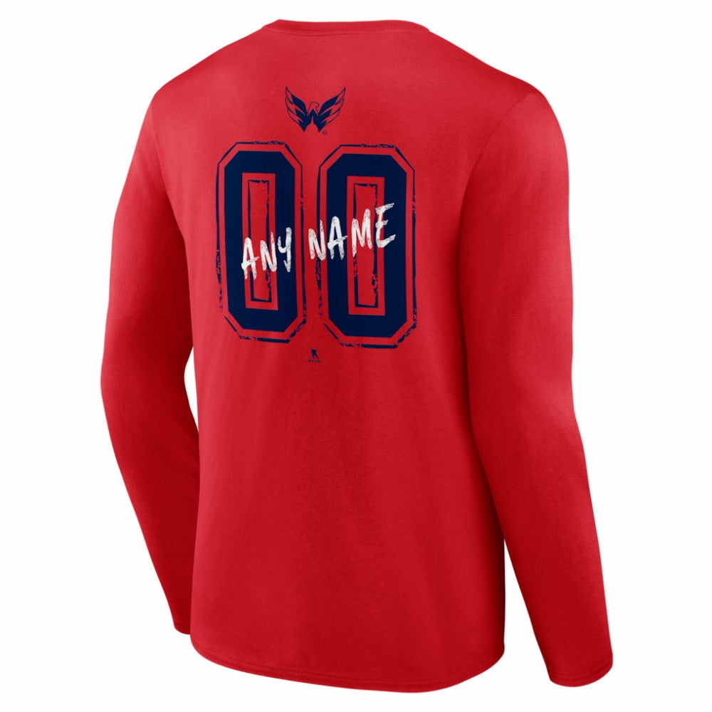 Washington Capitals Hustle Personalized Name & Number Long Sleeve T-Shirt - Red | NHL Lifestyle
