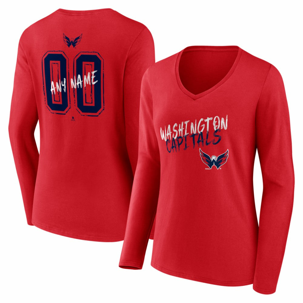Washington Capitals Women's Hustle Personalized Name & Number Long Sleeve V-Neck T-Shirt - Red | NHL near me